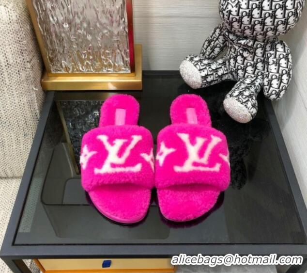 Super Quality Louis Vuitton Magnetic Shearling Flat Slide Sandals Fuchsia Pink 071969