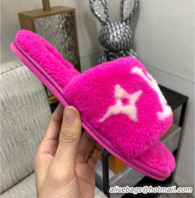 Super Quality Louis Vuitton Magnetic Shearling Flat Slide Sandals Fuchsia Pink 071969