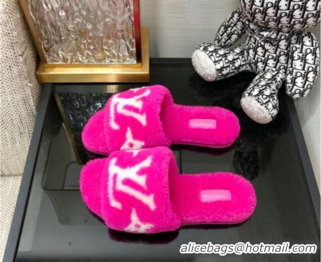 Super Quality Louis Vuitton Magnetic Shearling Flat Slide Sandals Fuchsia Pink 071969