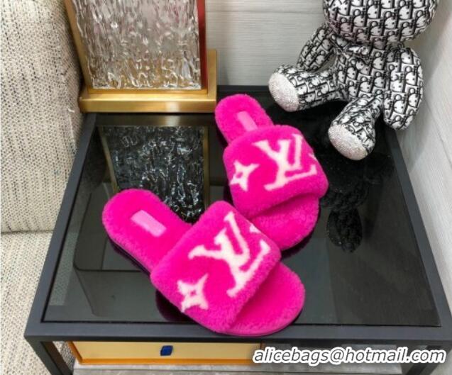 Super Quality Louis Vuitton Magnetic Shearling Flat Slide Sandals Fuchsia Pink 071969