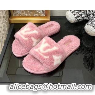 Low Price Louis Vuitton Magnetic Shearling Flat Slide Sandals Rose Pink 071970