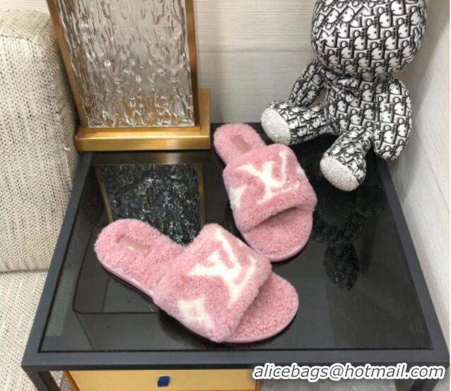 Low Price Louis Vuitton Magnetic Shearling Flat Slide Sandals Rose Pink 071970