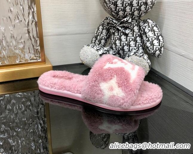 Low Price Louis Vuitton Magnetic Shearling Flat Slide Sandals Rose Pink 071970