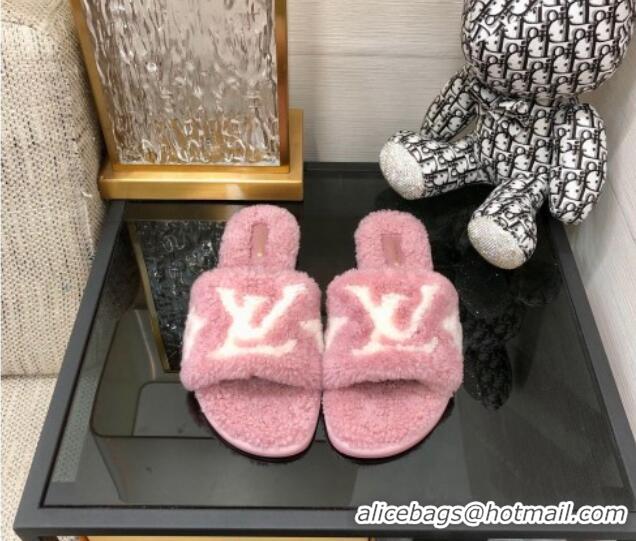 Low Price Louis Vuitton Magnetic Shearling Flat Slide Sandals Rose Pink 071970