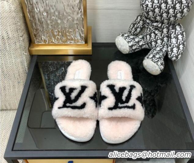 Classic Practical Louis Vuitton Magnetic Shearling Flat Slide Sandals Pale Pink 071971