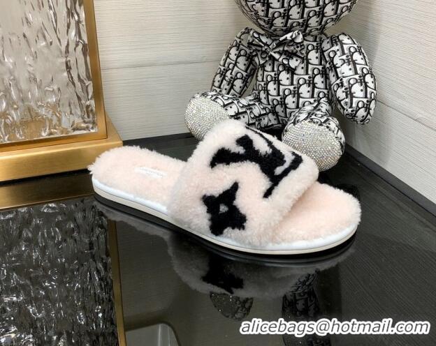 Classic Practical Louis Vuitton Magnetic Shearling Flat Slide Sandals Pale Pink 071971