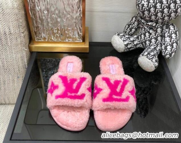 Best Price Louis Vuitton Magnetic Shearling Flat Slide Sandals Light Pink 071973