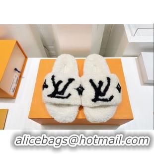 Most Popular Louis Vuitton Shearling Flat Slide Sandals White/Black 071980