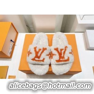 Sumptuous Louis Vuitton Shearling Flat Slide Sandals White/Orange 071981