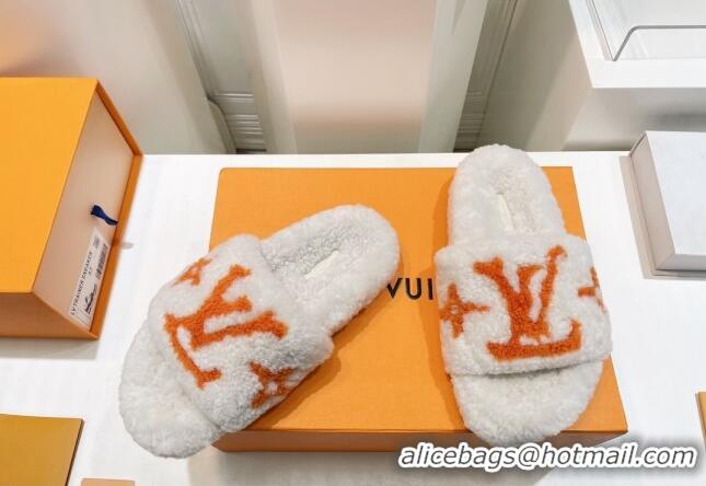 Sumptuous Louis Vuitton Shearling Flat Slide Sandals White/Orange 071981