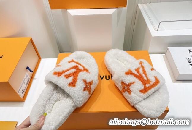 Sumptuous Louis Vuitton Shearling Flat Slide Sandals White/Orange 071981