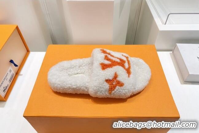 Sumptuous Louis Vuitton Shearling Flat Slide Sandals White/Orange 071981