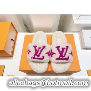 Good Quality Louis Vuitton Shearling Flat Slide Sandals White/Purple 071982