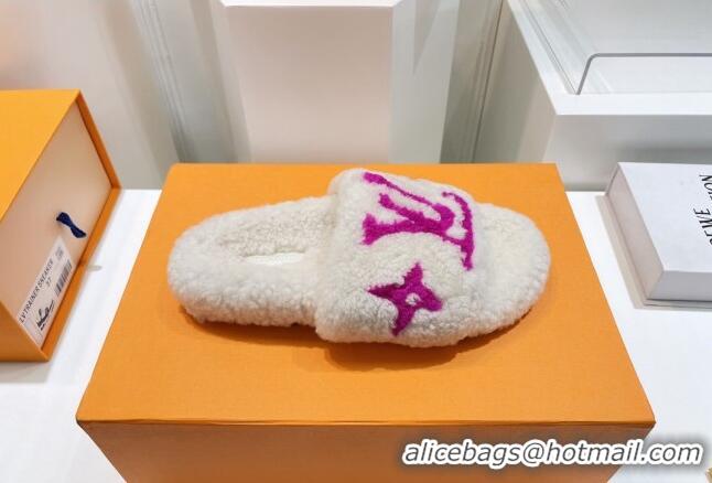 Good Quality Louis Vuitton Shearling Flat Slide Sandals White/Purple 071982