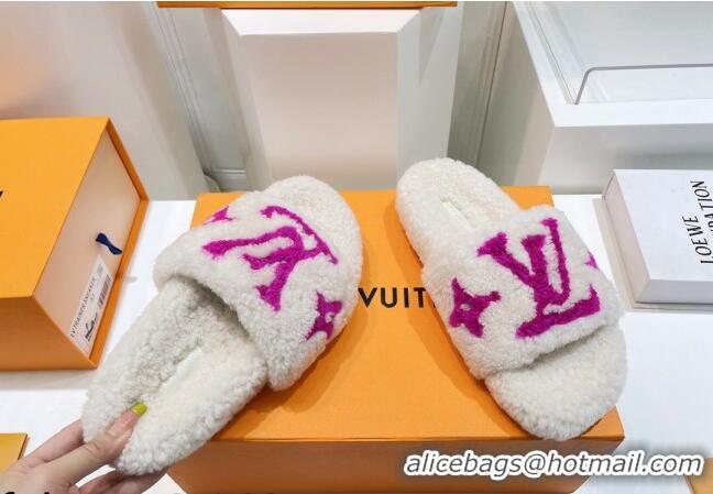 Good Quality Louis Vuitton Shearling Flat Slide Sandals White/Purple 071982