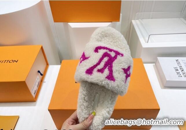 Good Quality Louis Vuitton Shearling Flat Slide Sandals White/Purple 071982