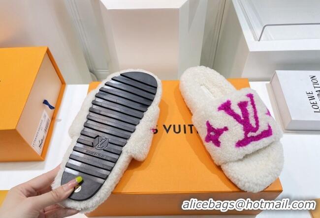 Good Quality Louis Vuitton Shearling Flat Slide Sandals White/Purple 071982