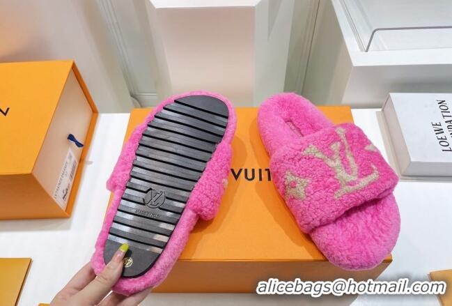 Popular Style Louis Vuitton Shearling Flat Slide Sandals Fuchsia Pink 071987