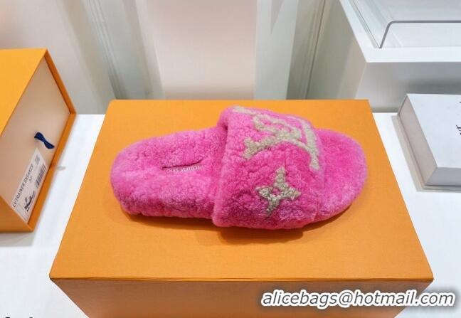 Popular Style Louis Vuitton Shearling Flat Slide Sandals Fuchsia Pink 071987