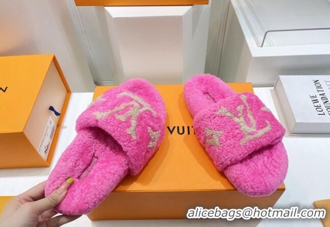 Popular Style Louis Vuitton Shearling Flat Slide Sandals Fuchsia Pink 071987