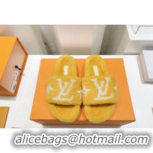 Perfect Louis Vuitton Shearling Flat Slide Sandals Yellow 071989