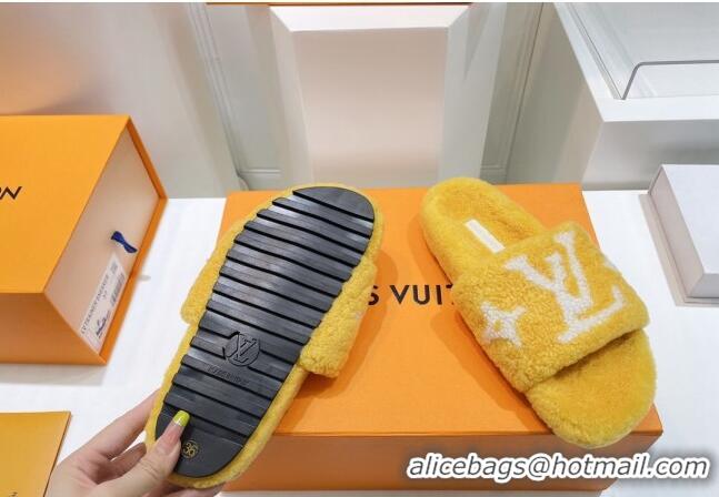 Perfect Louis Vuitton Shearling Flat Slide Sandals Yellow 071989