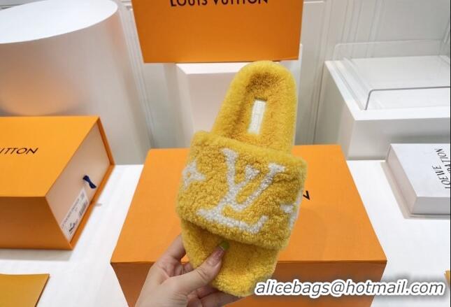 Perfect Louis Vuitton Shearling Flat Slide Sandals Yellow 071989