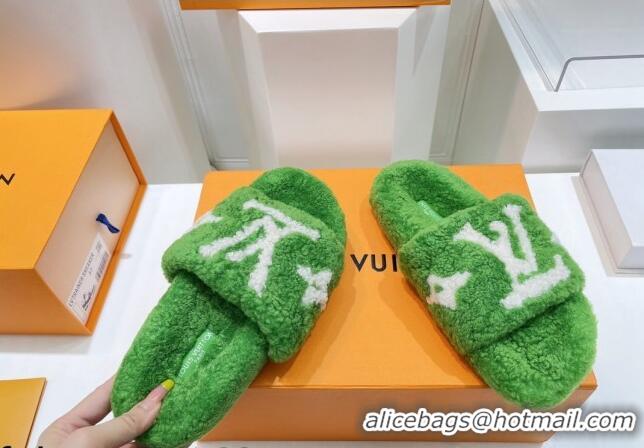 Best Price Louis Vuitton Shearling Flat Slide Sandals Green 071990