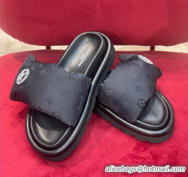 Duplicate Louis Vuitton Monogram Nylon Pool Pillow Comfort Slide Sandals Black 071996