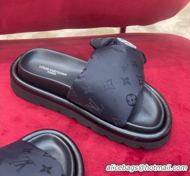 Duplicate Louis Vuitton Monogram Nylon Pool Pillow Comfort Slide Sandals Black 071996