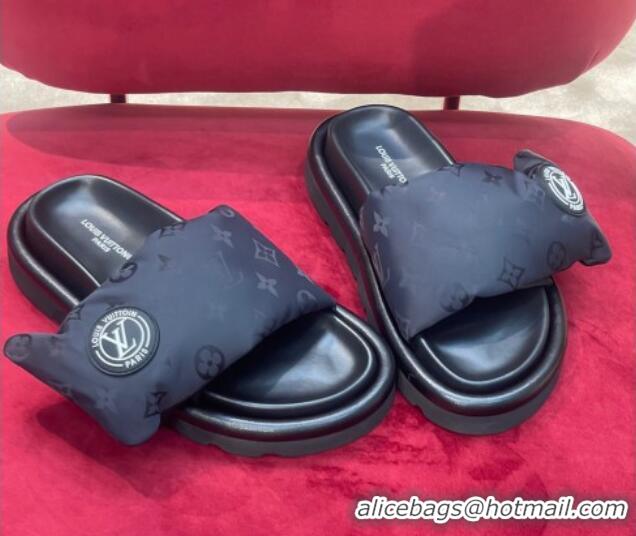 Duplicate Louis Vuitton Monogram Nylon Pool Pillow Comfort Slide Sandals Black 071996