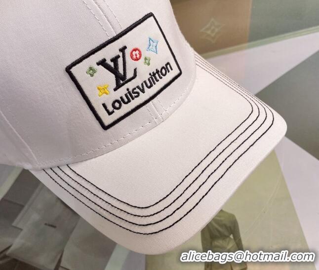 Famous Brand Louis Vuitton Canvas Baseball Hat 040201 White 2022