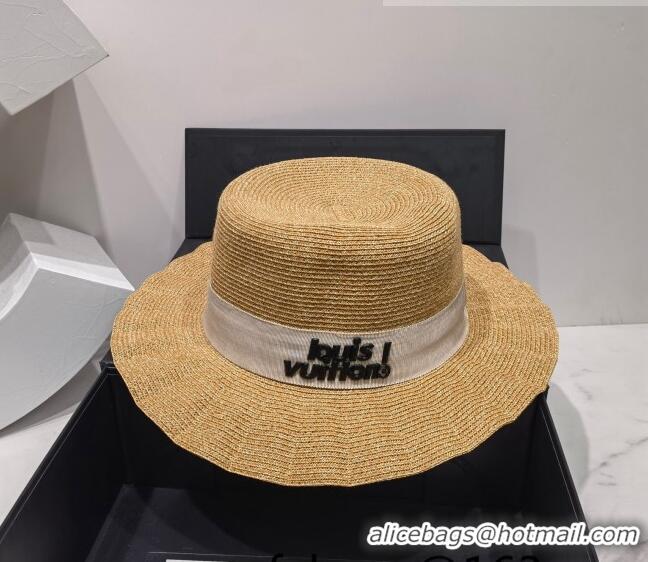 Good Looking Louis Vuitton Straw Wave Wide Brim Hat LV2981 Khaki/White 2022