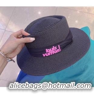 Well Crafted Louis Vuitton Straw Wide Brim Hat 043033 Black/Pink 2022