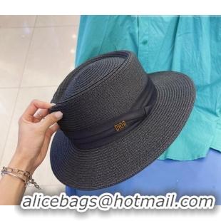 Top Quality Dior Straw Wide Brim Hat 043043  Black 2022