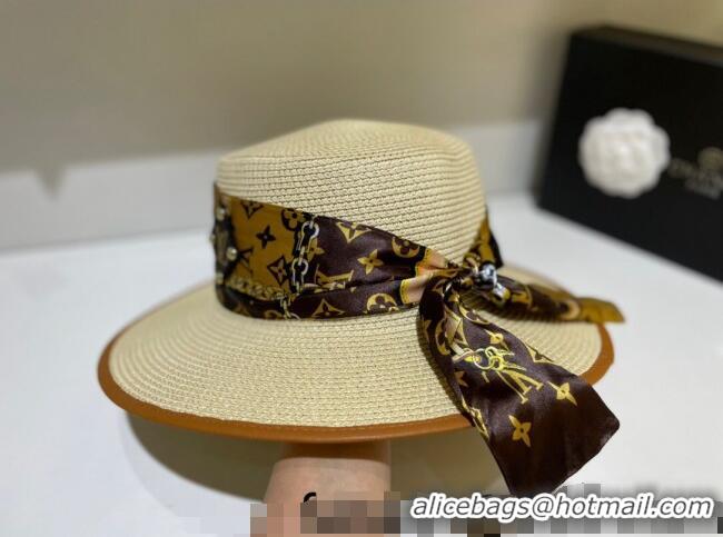 New Design Louis Vuitton Straw Wide Brim Hat 053155 Beige 2022