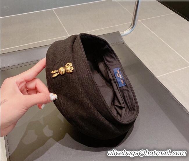 Super Quality Louis Vuitton Beret Hat with Rabbit LV1581 Black 2022