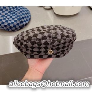 Best Product Louis Vuitton Damier Beret Hat 091586 Black/Grey 2022