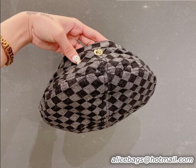 Best Product Louis Vuitton Damier Beret Hat 091586 Black/Grey 2022