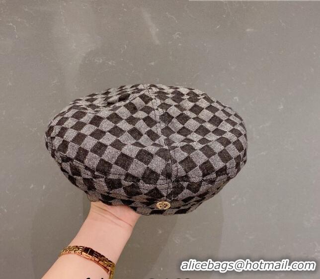 Best Product Louis Vuitton Damier Beret Hat 091586 Black/Grey 2022