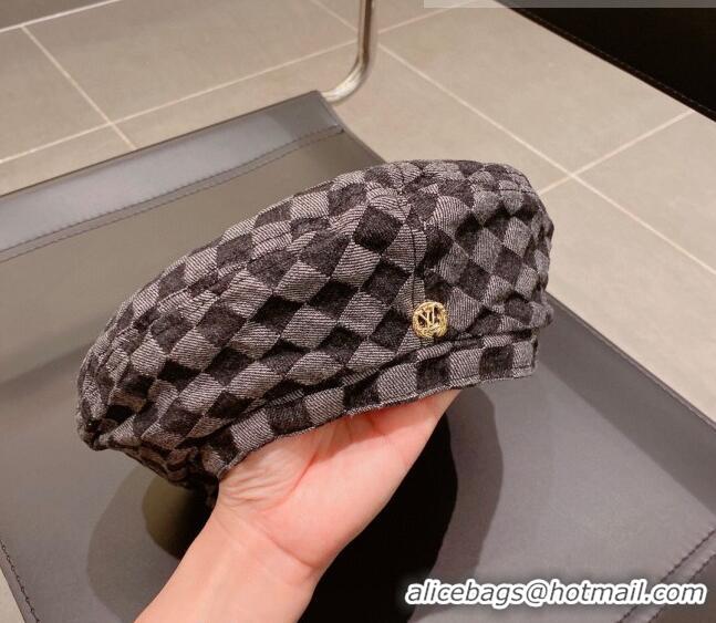 Best Product Louis Vuitton Damier Beret Hat 091586 Black/Grey 2022