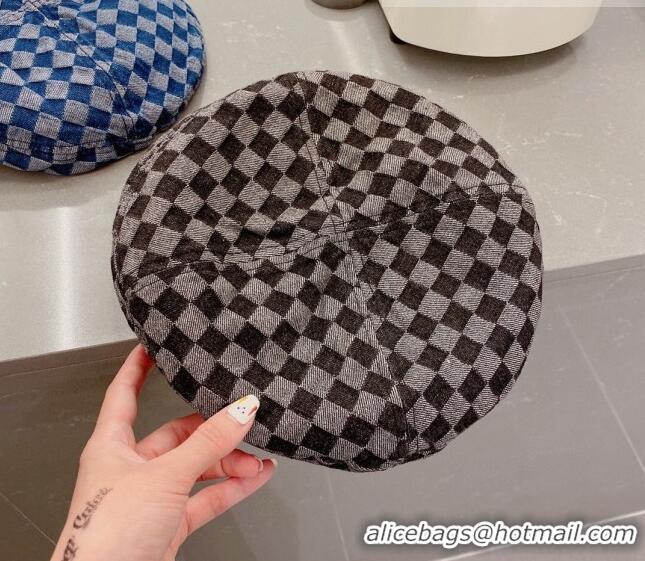 Best Product Louis Vuitton Damier Beret Hat 091586 Black/Grey 2022