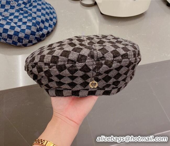 Best Product Louis Vuitton Damier Beret Hat 091586 Black/Grey 2022