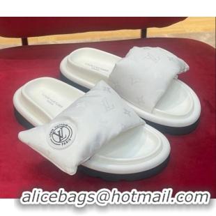 Sumptuous Louis Vuitton Monogram Nylon Pool Pillow Comfort Slide Sandals White 071997