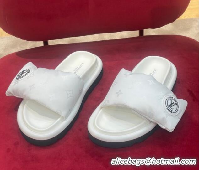 Sumptuous Louis Vuitton Monogram Nylon Pool Pillow Comfort Slide Sandals White 071997