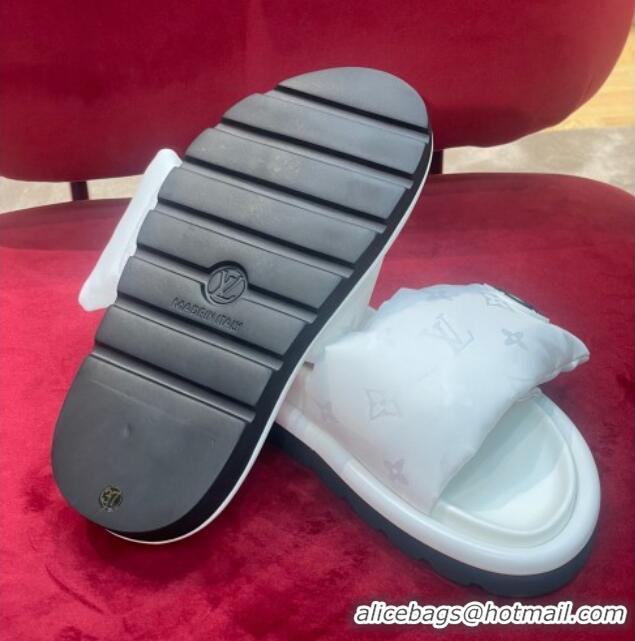 Sumptuous Louis Vuitton Monogram Nylon Pool Pillow Comfort Slide Sandals White 071997