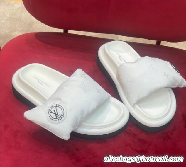 Sumptuous Louis Vuitton Monogram Nylon Pool Pillow Comfort Slide Sandals White 071997