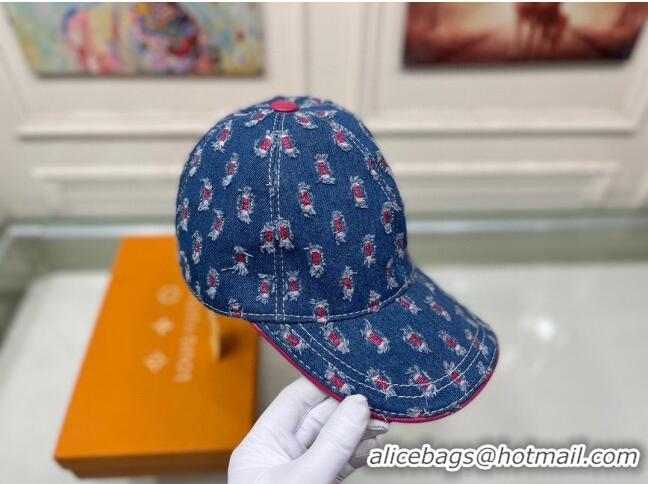 Stylish Discount Louis Vuitton Denim Baseball Hat 0915 Blue/Red 2022