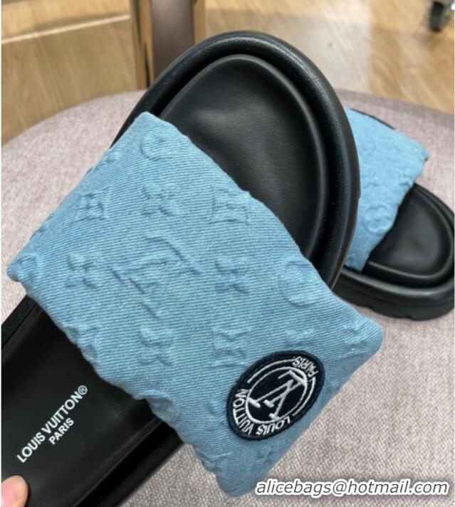 Sophisticated Louis Vuitton Monogram Denim Pool Pillow Comfort Slide Sandals Light Blue 071998