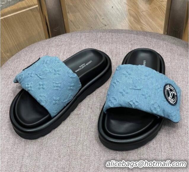 Sophisticated Louis Vuitton Monogram Denim Pool Pillow Comfort Slide Sandals Light Blue 071998